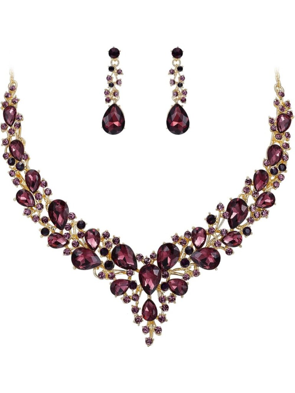 Elegant Women's Wedding Statement Necklace & Dangle Earrings Jewelry Set